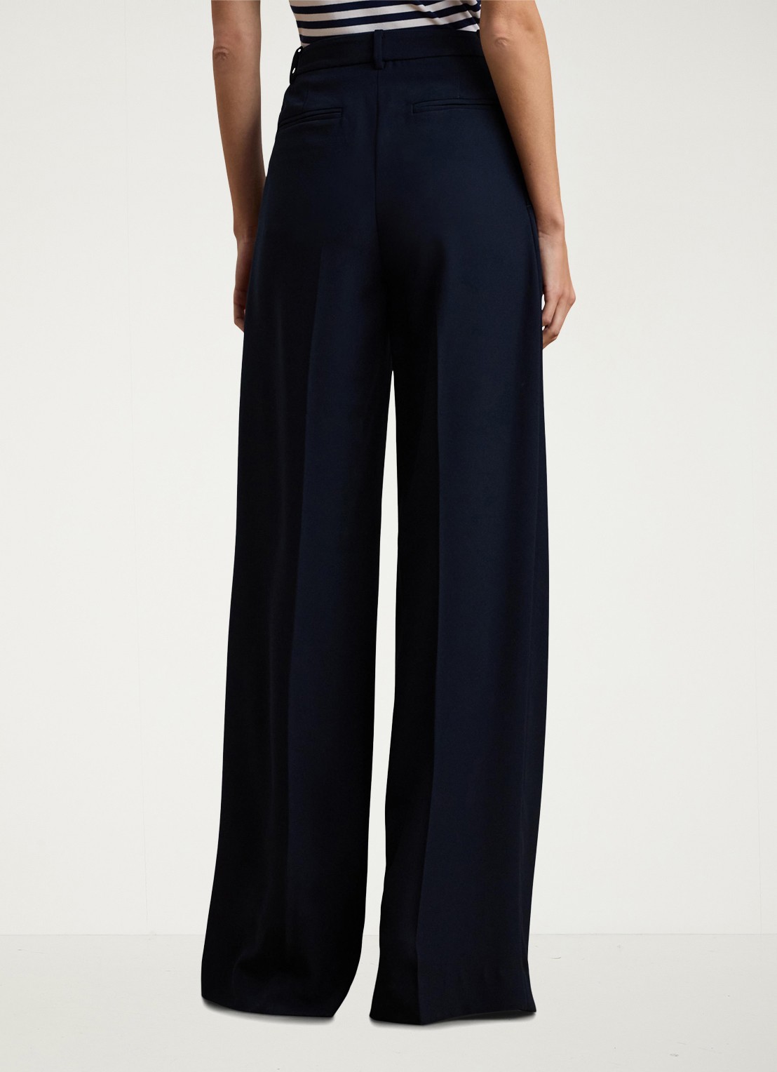 Ralph Lauren High waist wide fit pantalon met steekzakken en persplooi - achterkant 5 donkerblauw