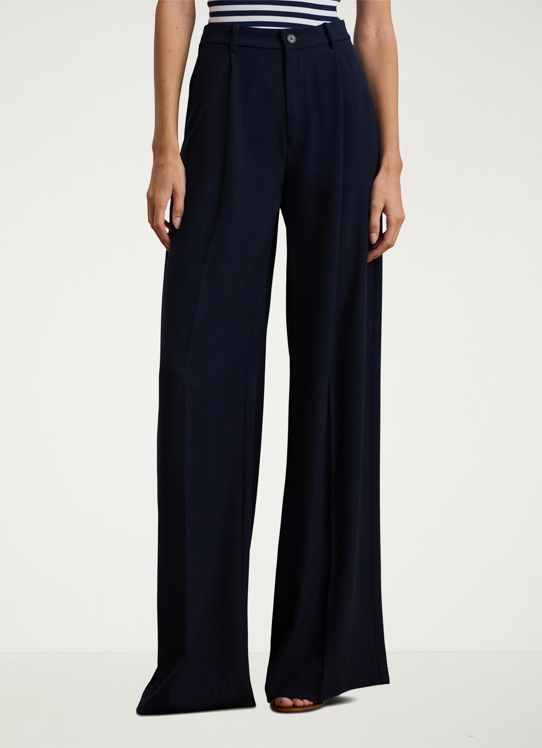 Ralph Lauren High waist wide fit pantalon met steekzakken en persplooi - detail 3 donkerblauw