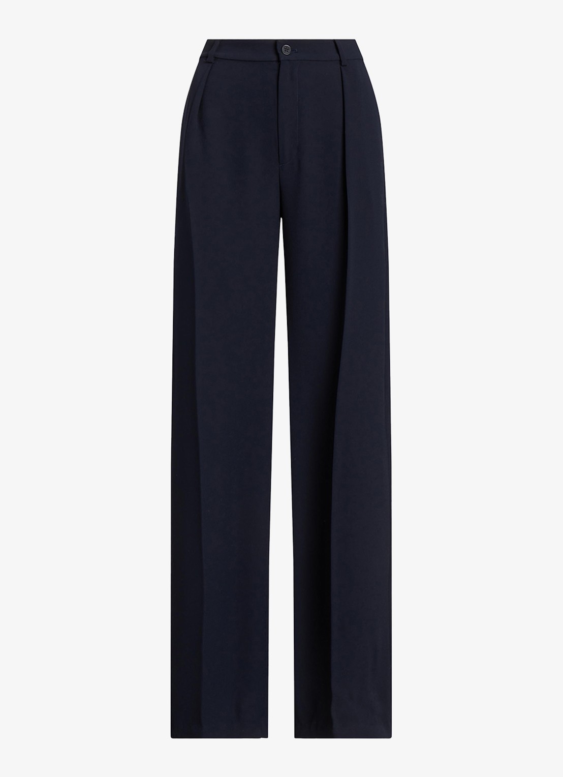 Ralph Lauren High waist wide fit pantalon met steekzakken en persplooi - voorkant donkerblauw