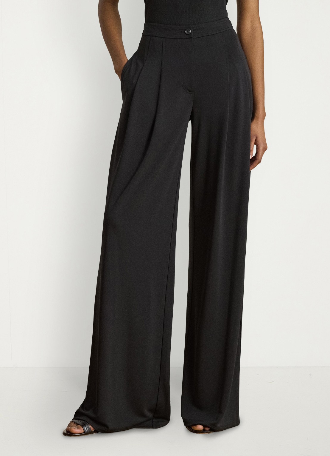Ralph Lauren High waist wide fit pantalon met steekzakken - detail 4 zwart