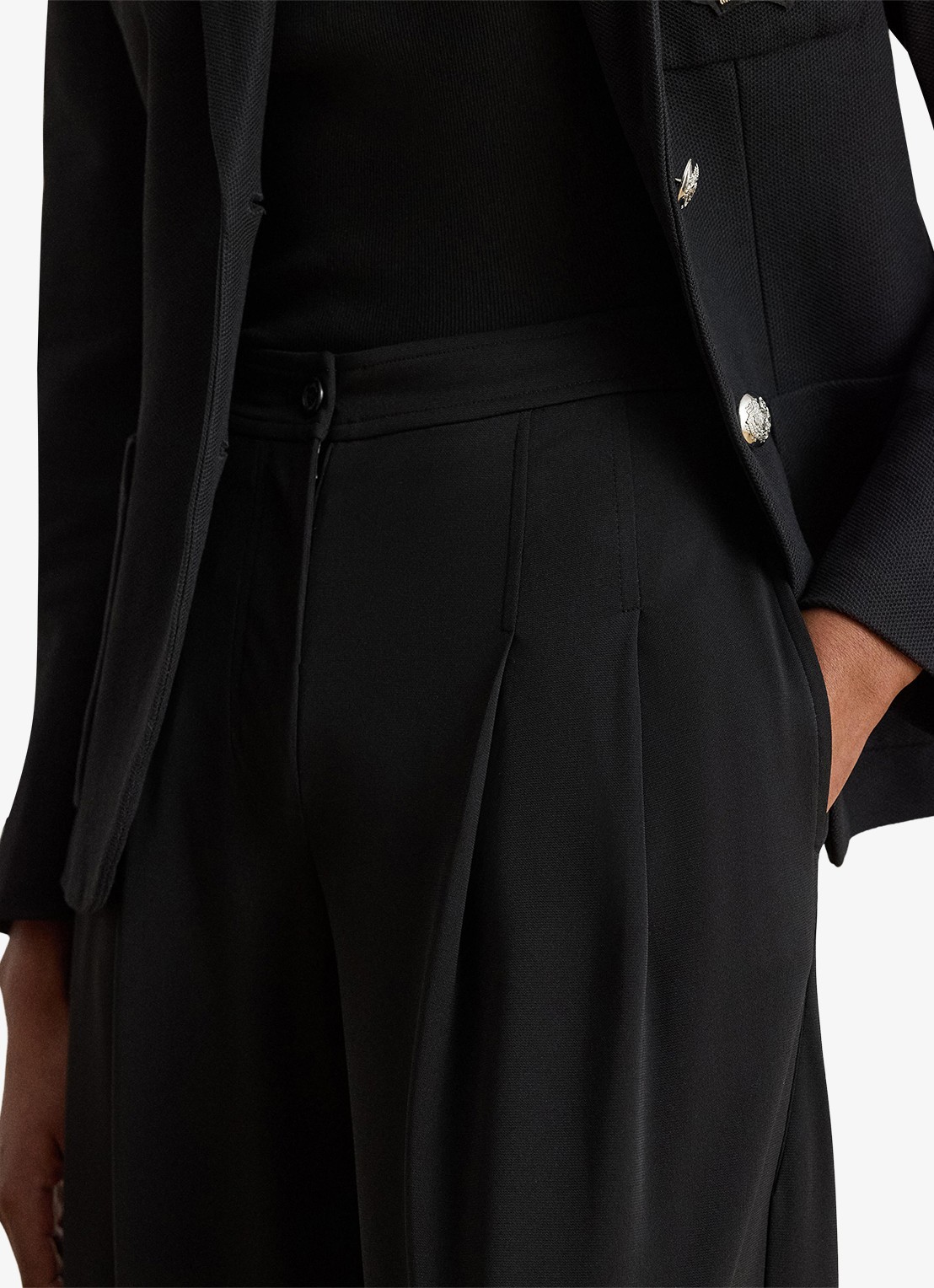 Ralph Lauren High waist wide fit pantalon met steekzakken - detail 5 zwart
