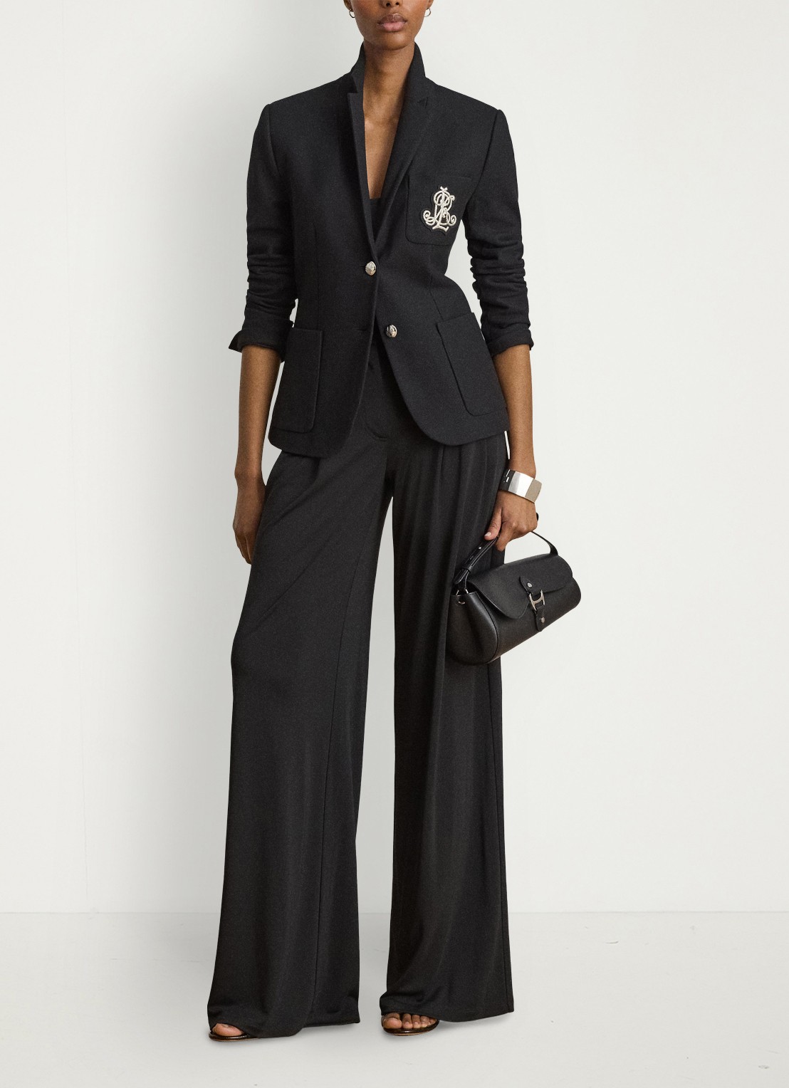Ralph Lauren High waist wide fit pantalon met steekzakken - voorkant 3 zwart