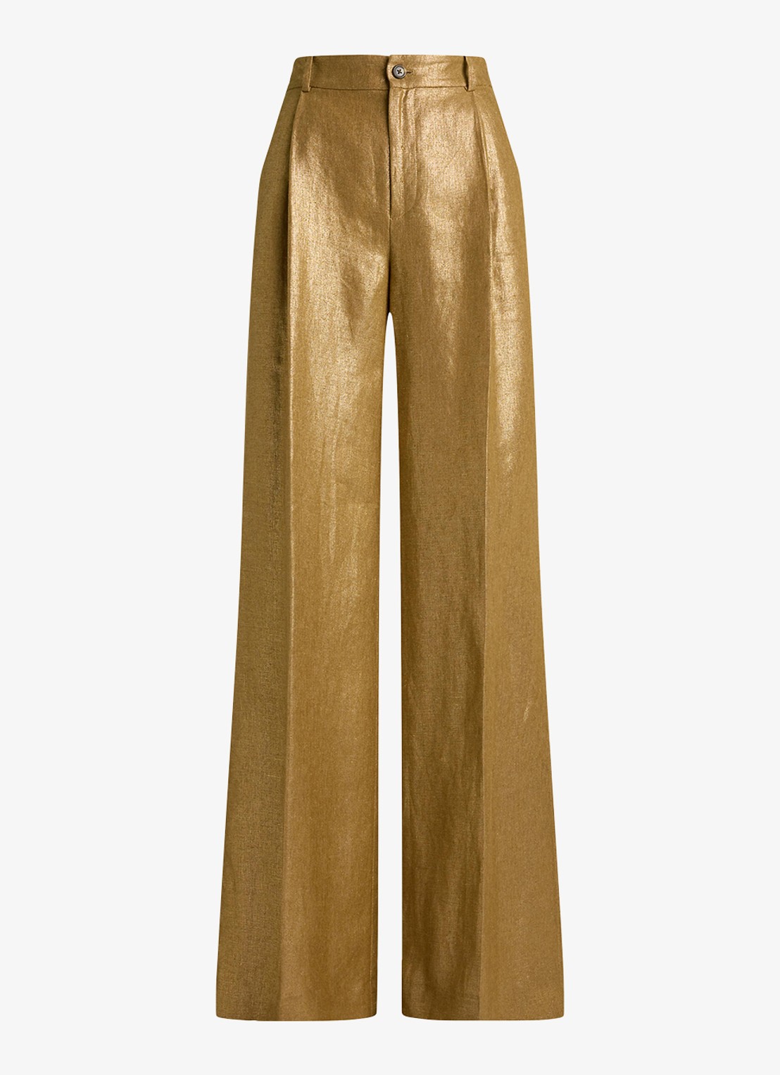Ralph Lauren High waist wide fit pantalon van linnen met metallic finish - voorkant 2 brown/gold foil / bruin