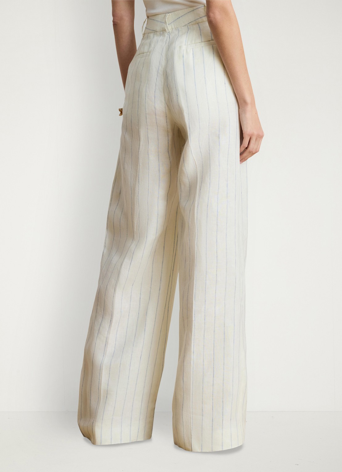 Ralph Lauren High waist wide fit pantalon van linnen met streepprint - achterkant white/blue multi-2wxu