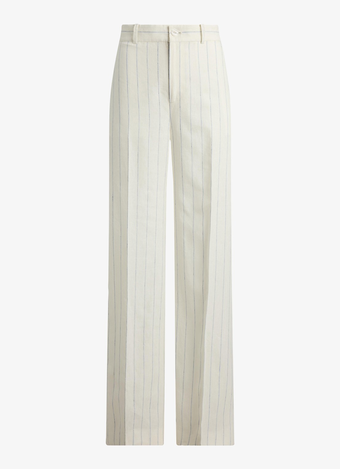 Ralph Lauren High waist wide fit pantalon van linnen met streepprint - voorkant 2 white/blue multi-2wxu