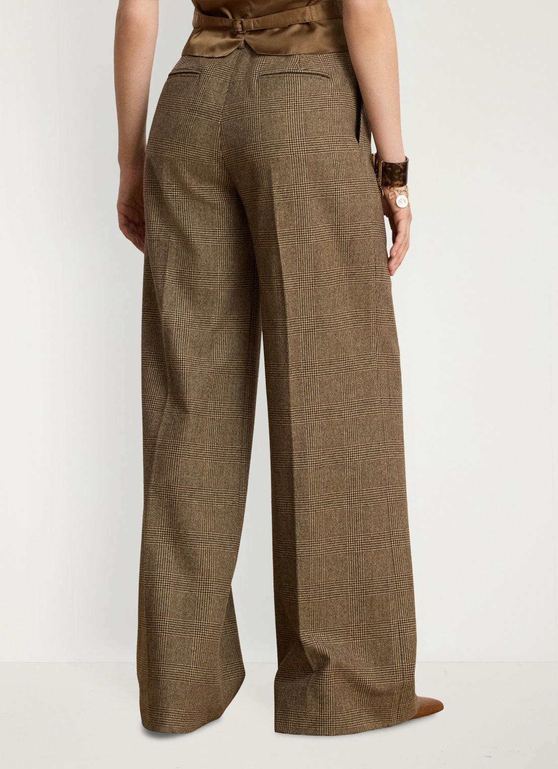 Ralph Lauren High waist wide fit pantalon van wol en ruitdessin - achterkant 5 brown/tan multi / bruin