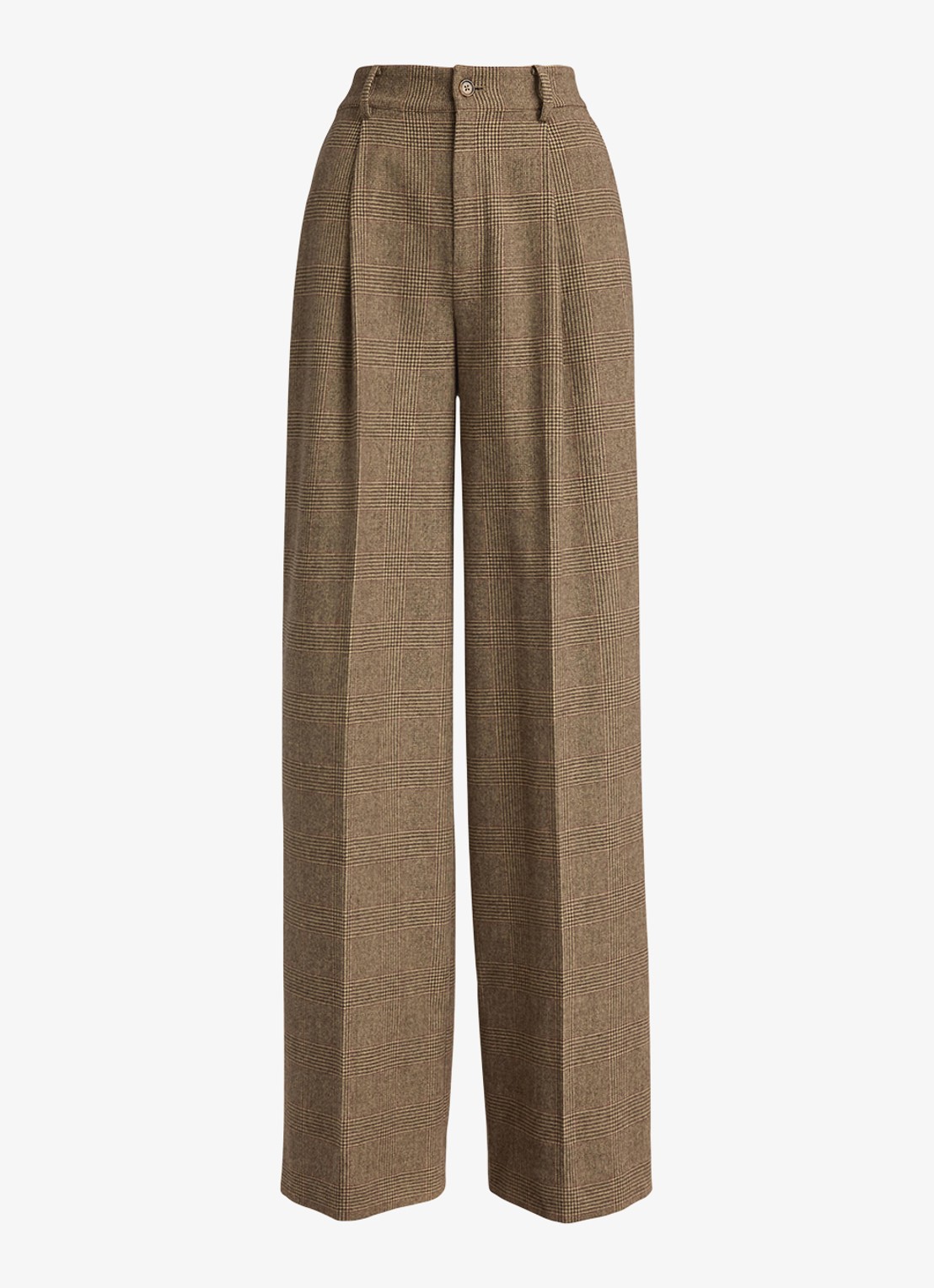 Ralph Lauren High waist wide fit pantalon van wol en ruitdessin - voorkant brown/tan multi / bruin