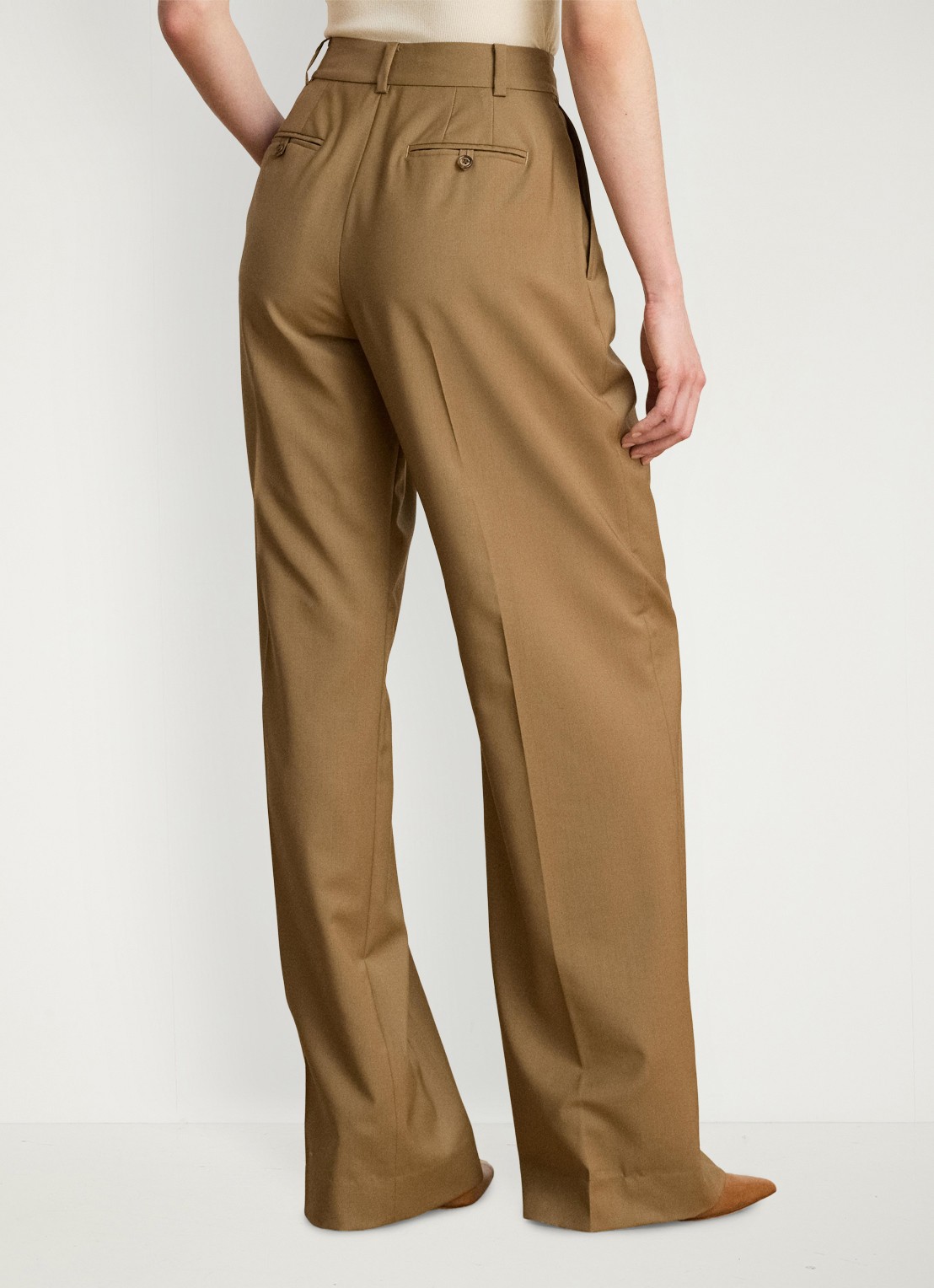 Ralph Lauren High waist wide fit pantalon van wol met steekzakken - achterkant 3 honey tan / beige