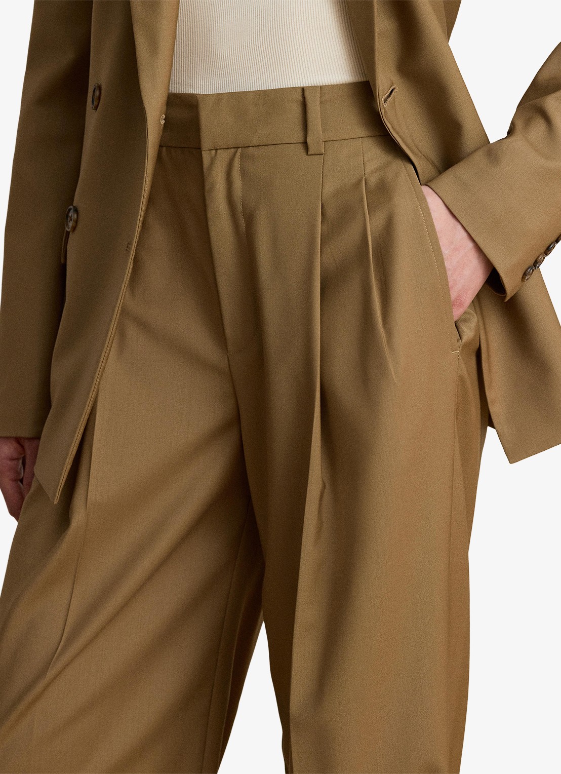 Ralph Lauren High waist wide fit pantalon van wol met steekzakken - detail 5 honey tan / beige