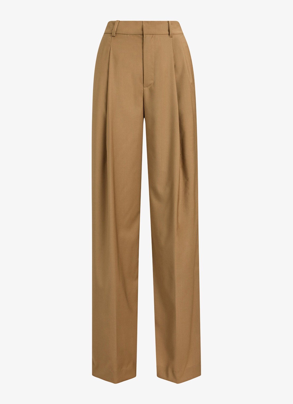 Ralph Lauren High waist wide fit pantalon van wol met steekzakken - voorkant honey tan / beige