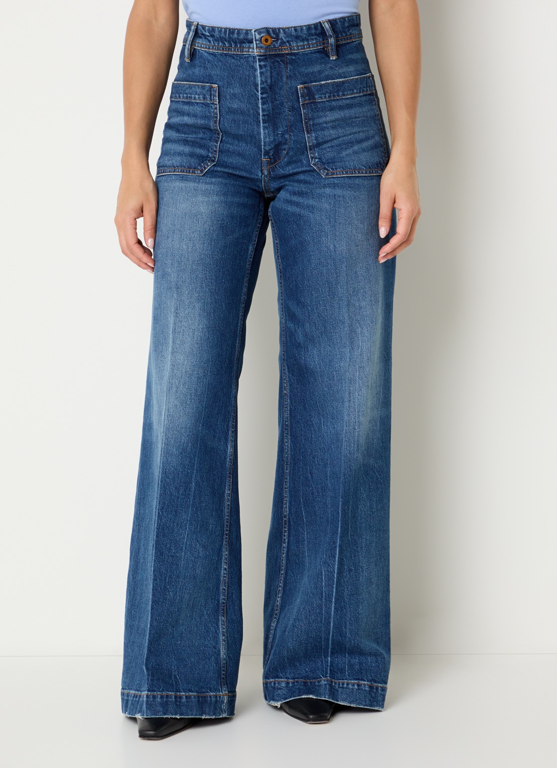 Ralph Lauren High waist wide leg jeans met donkere wassing - detail 4 indigo