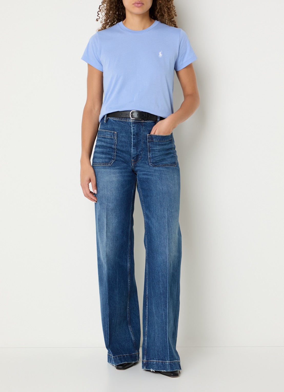 Ralph Lauren High waist wide leg jeans met donkere wassing - voorkant 3 indigo