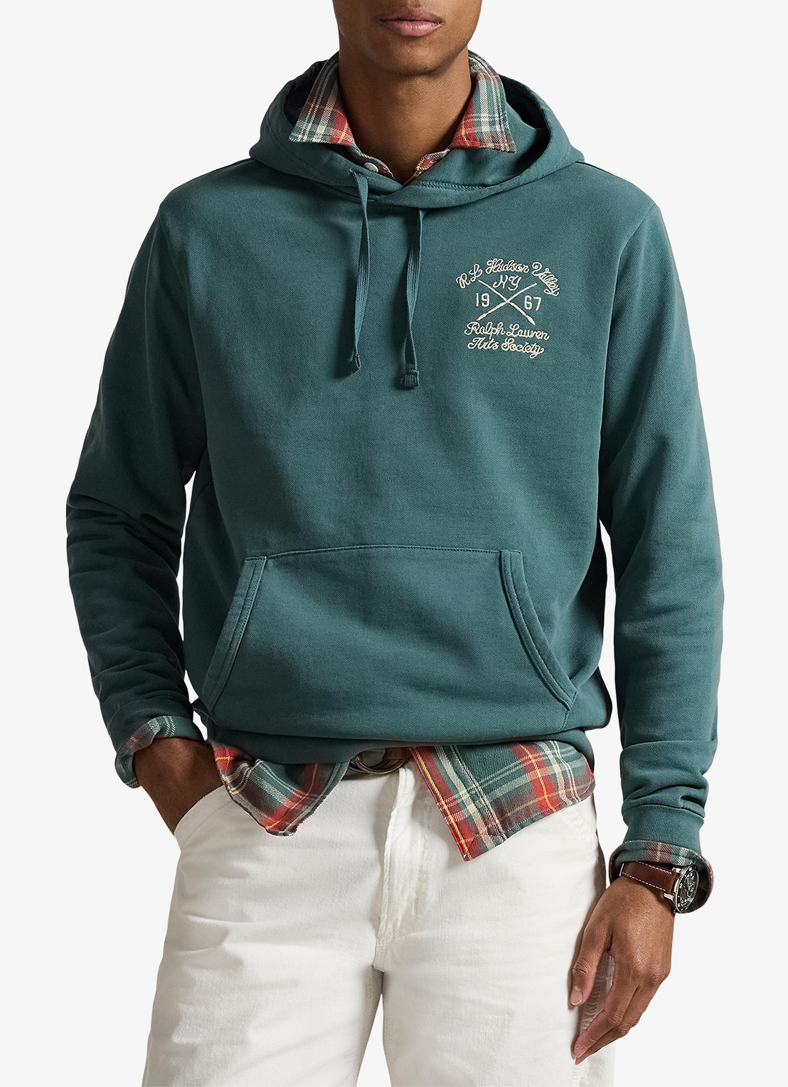 Ralph Lauren Hoodie met kangoeroezak - detail charter green / groen