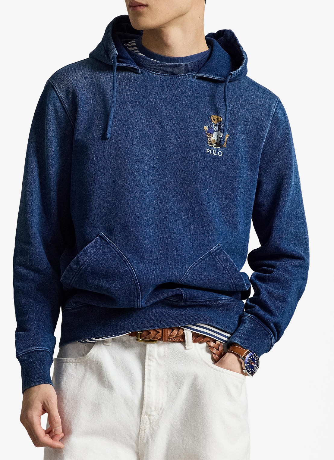 Ralph Lauren Hoodie met logo en opgestikte zakken - voorkant 2 newport bear/dark indigo / blauw