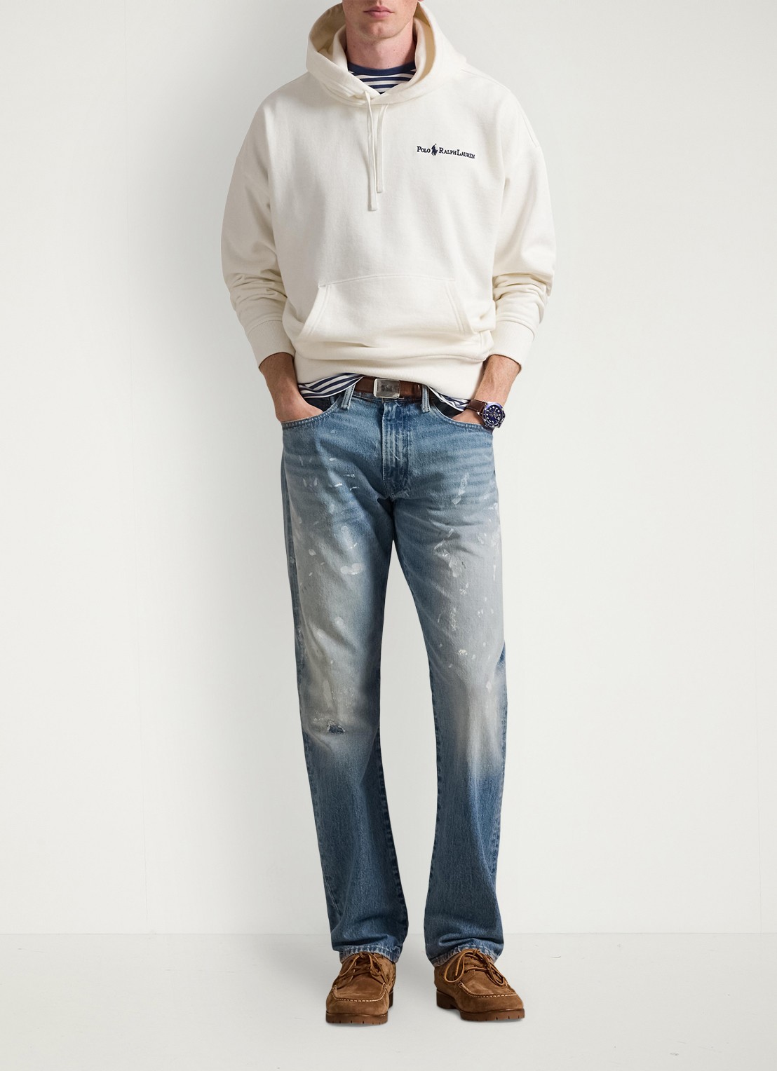 Ralph Lauren Hoodie met logoborduring - voorkant 4 deckwash white / wit