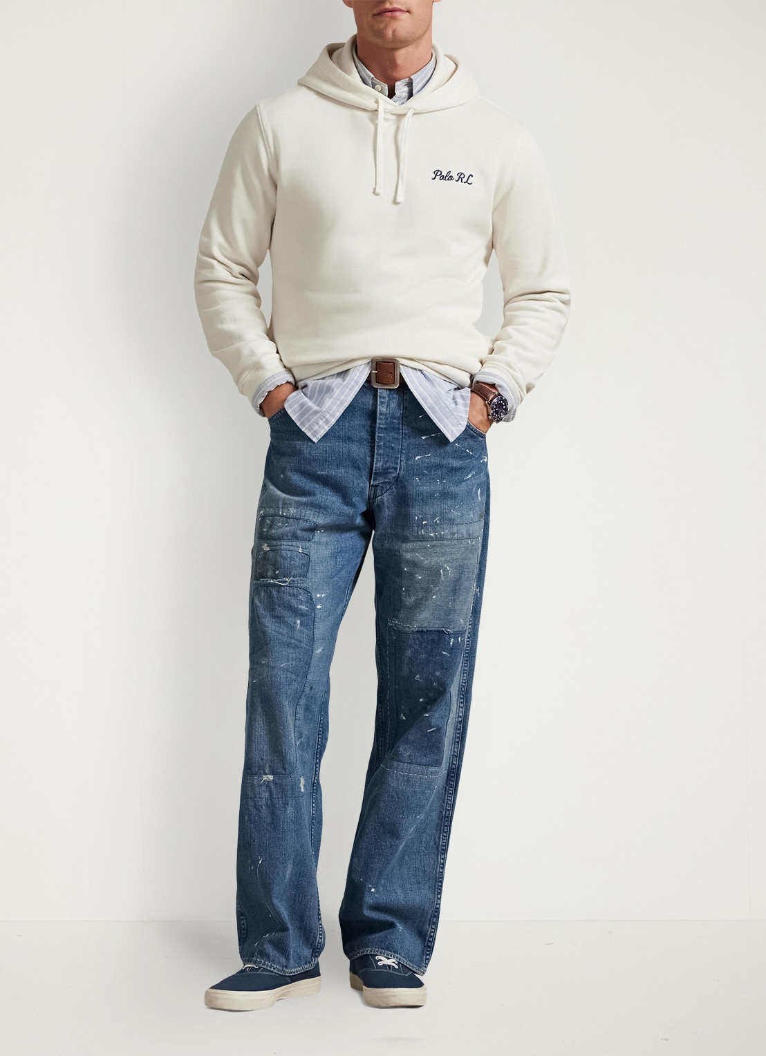 Ralph Lauren Hoodie met logoborduring - voorkant 5 nevis / wit