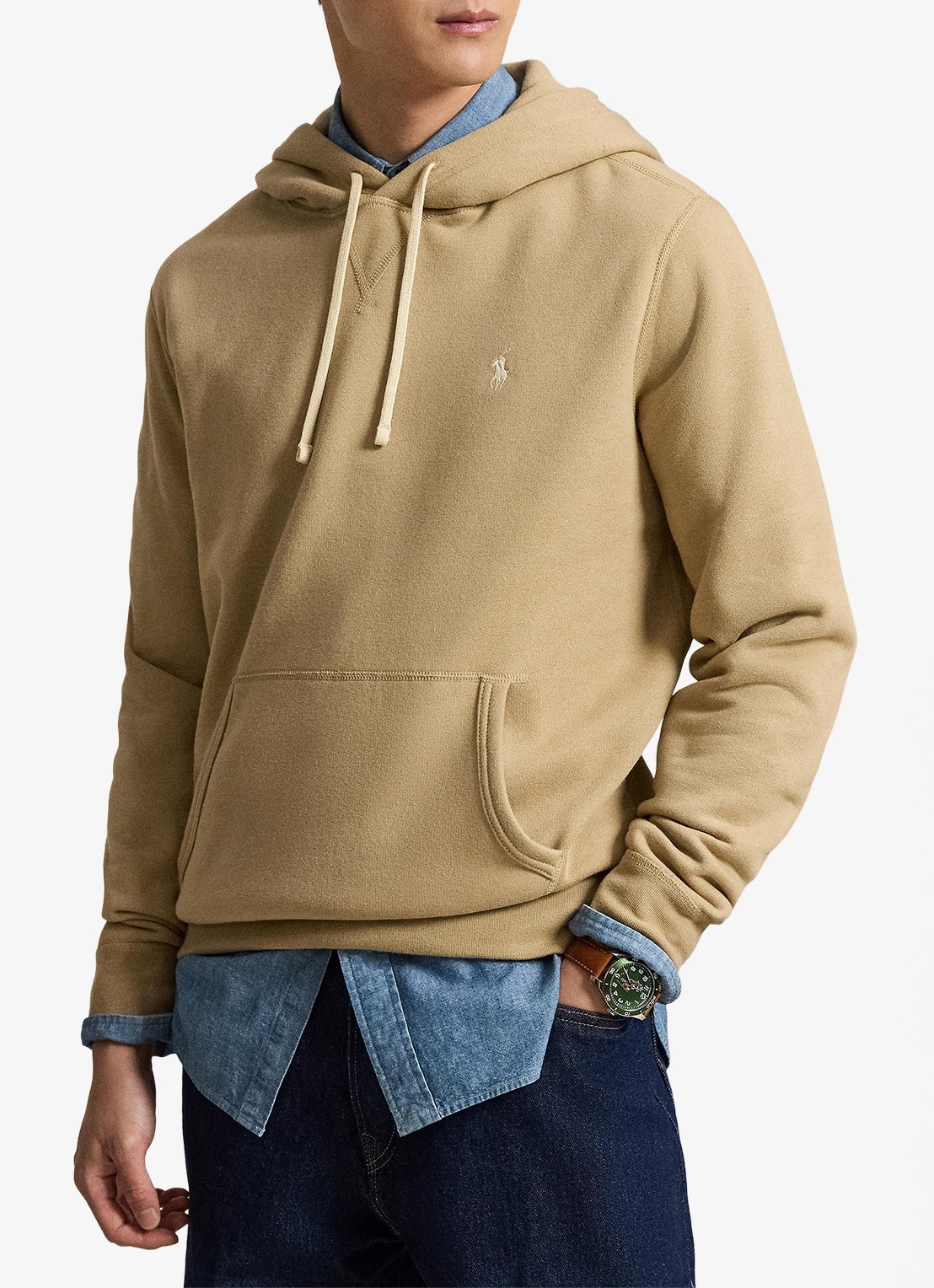 Ralph Lauren Hoodie met logoborduring - voorkant 2 vintage khaki / khaki
