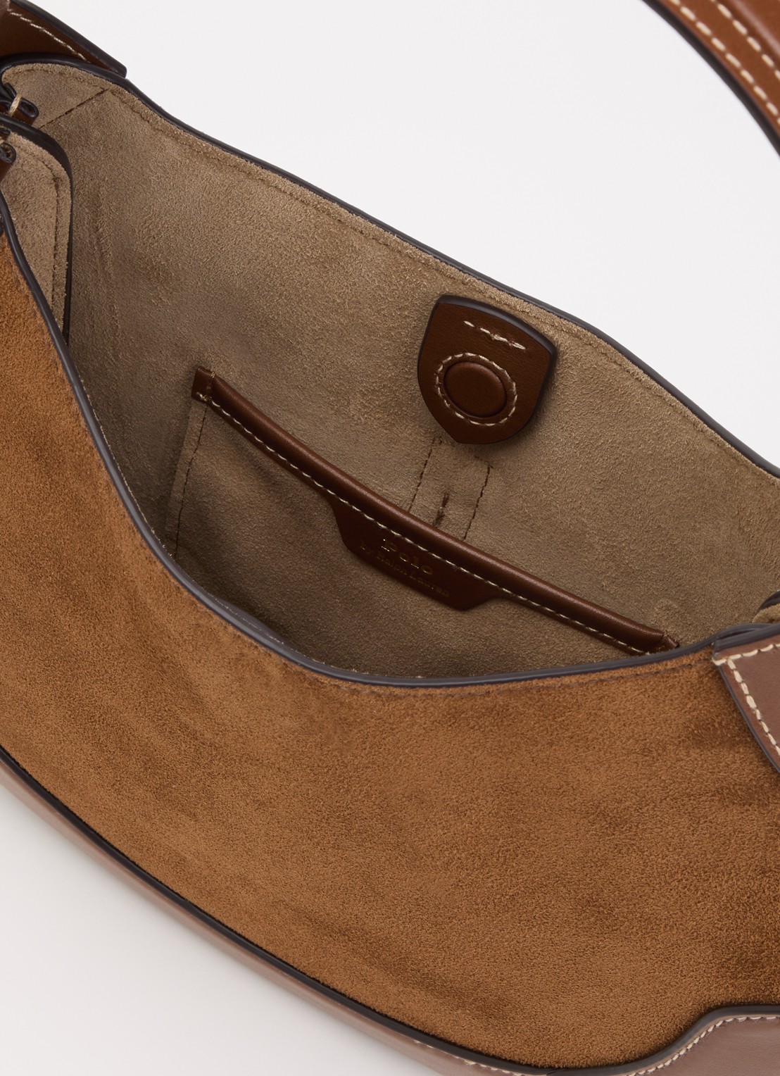 Ralph Lauren ID schoudertas Klein van suède met leren details - detail 2 bruin