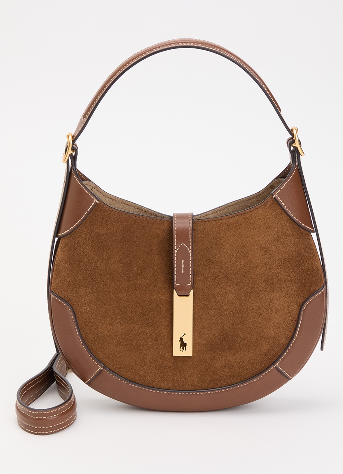 Ralph Lauren ID schoudertas Klein van suède met leren details - voorkant 5 bruin