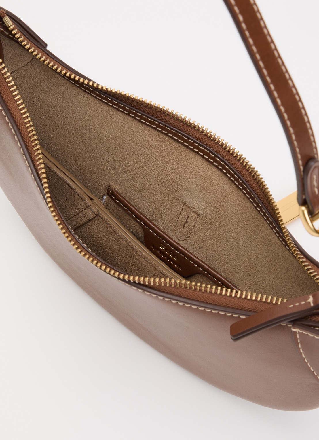 Ralph Lauren ID schoudertas mini van kalfsleer - detail cognac
