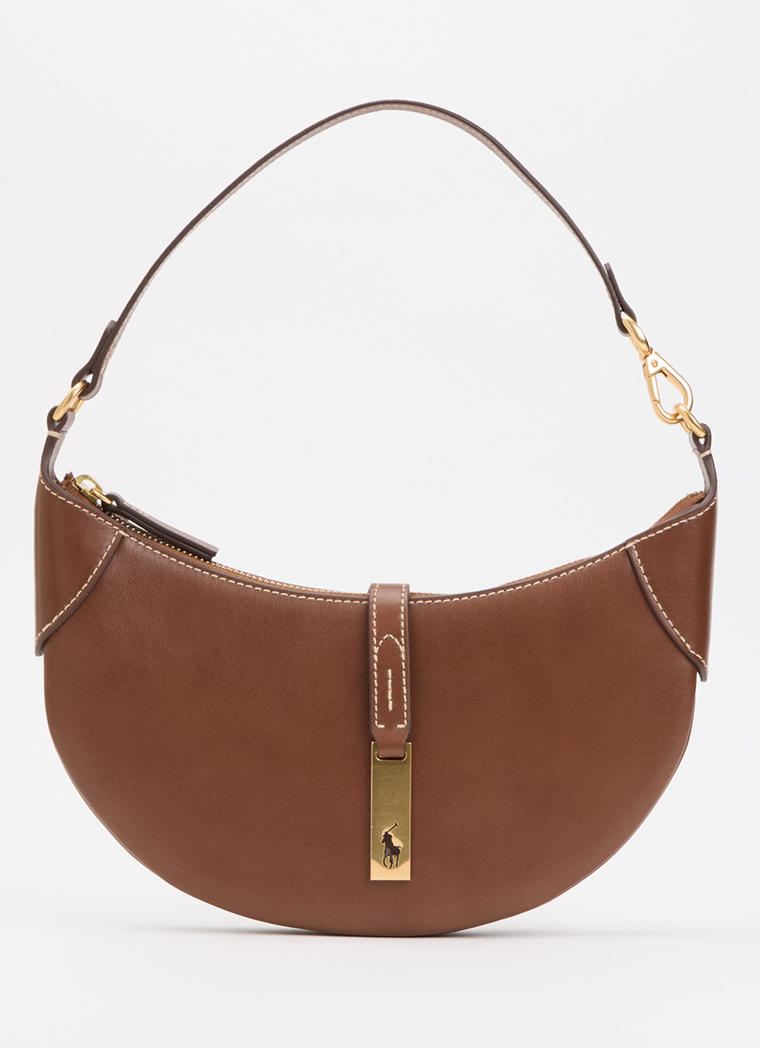 Ralph Lauren ID schoudertas mini van kalfsleer - voorkant 4 cognac