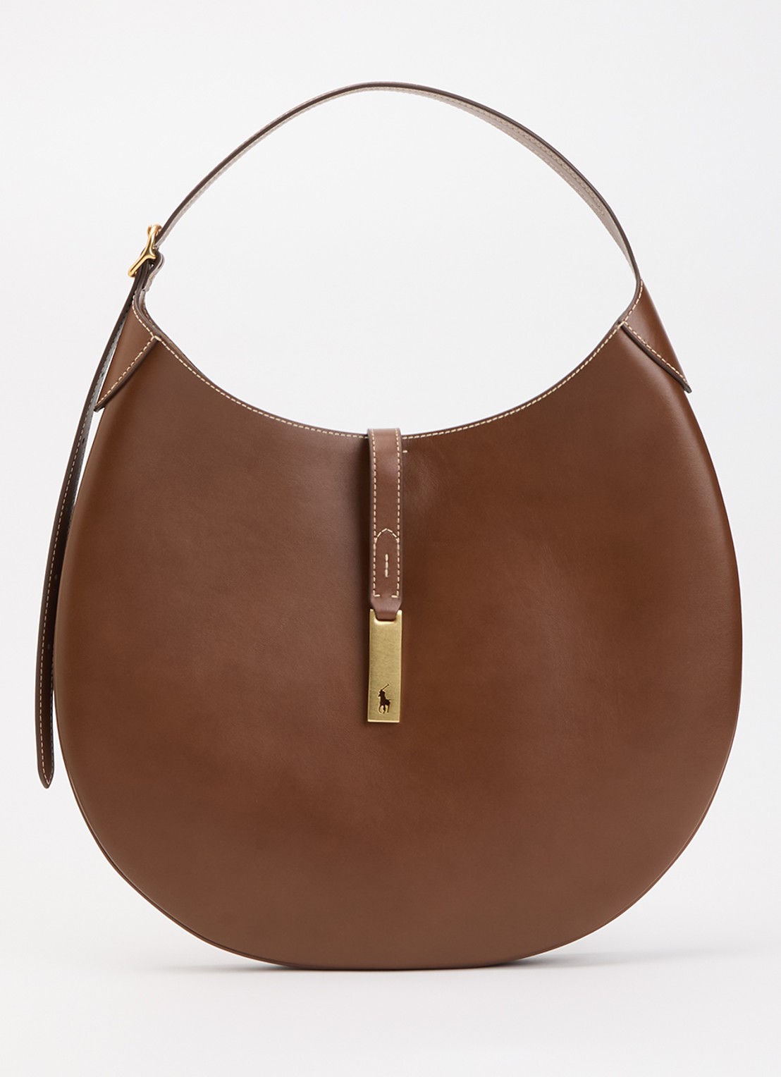 Ralph Lauren ID schoudertas van kalfsleer - voorkant cognac