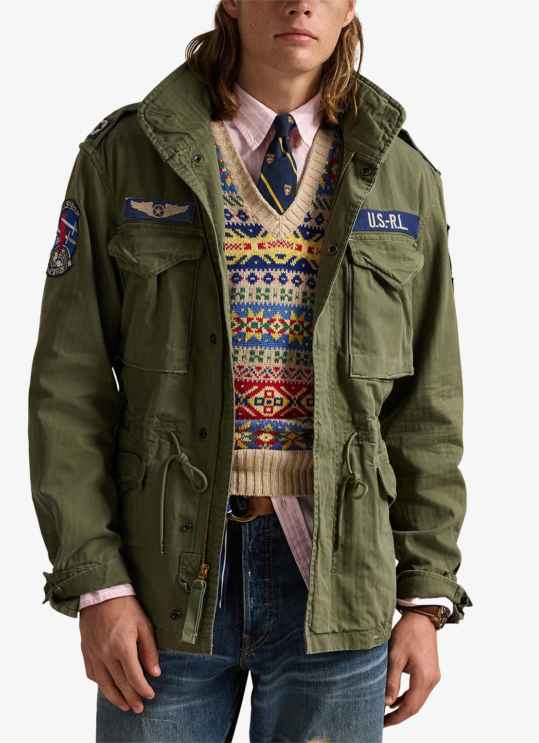 Ralph Lauren Jack met opbergbare capuchon en klepzakken - detail 4 olive mountain w/ patches / groen