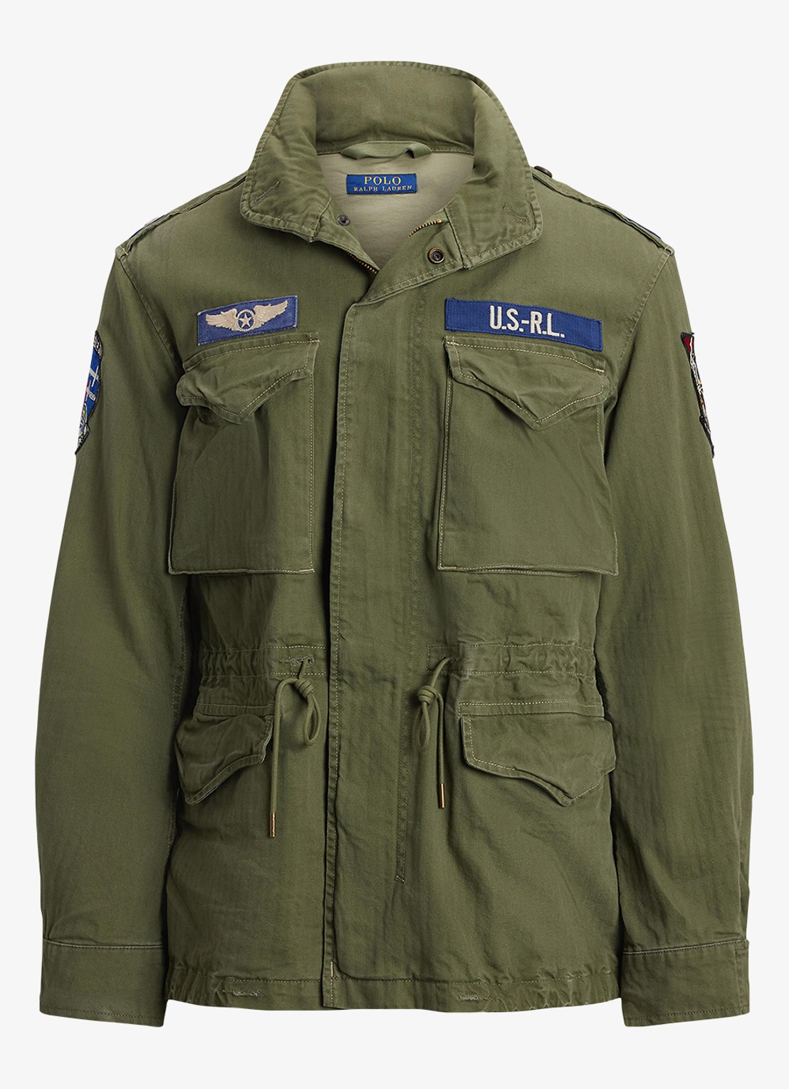 Ralph Lauren Jack met opbergbare capuchon en klepzakken - voorkant 2 olive mountain w/ patches / groen