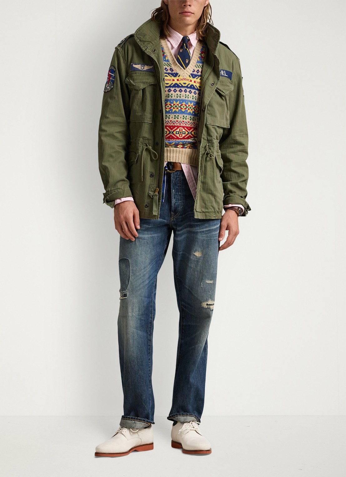 Ralph Lauren Jack met opbergbare capuchon en klepzakken - voorkant 3 olive mountain w/ patches / groen