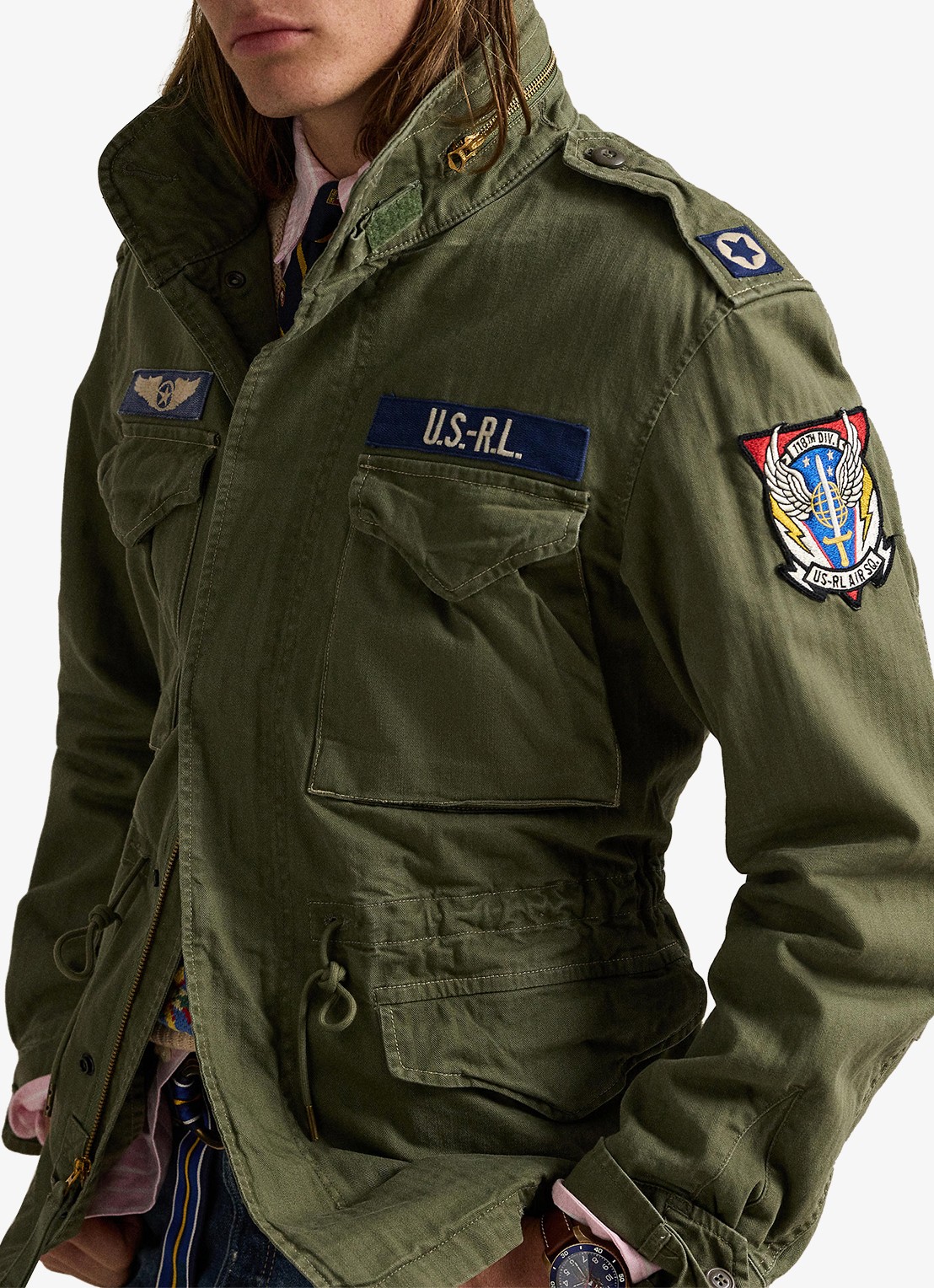 Ralph Lauren Jack met opbergbare capuchon en klepzakken - detail 5 olive mountain w/ patches / groen