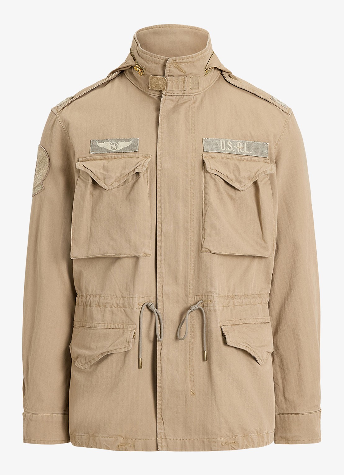 Ralph Lauren Jack met opbergbare capuchon en klepzakken - voorkant 4 khaki
