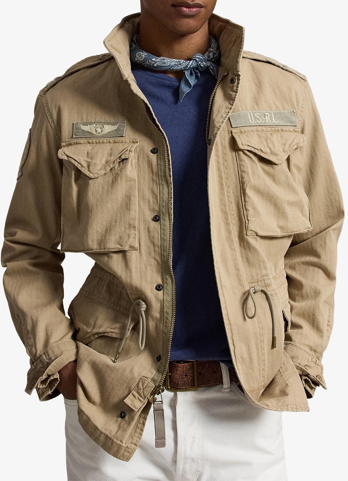 Ralph Lauren Jack met opbergbare capuchon en klepzakken - voorkant 5 khaki