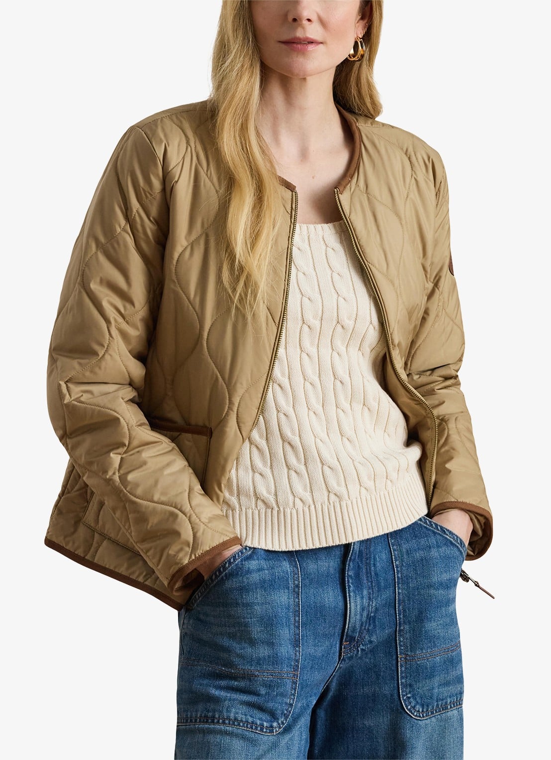 Ralph Lauren Jack met quilt patroon en steekzakken - detail birch tan / beige