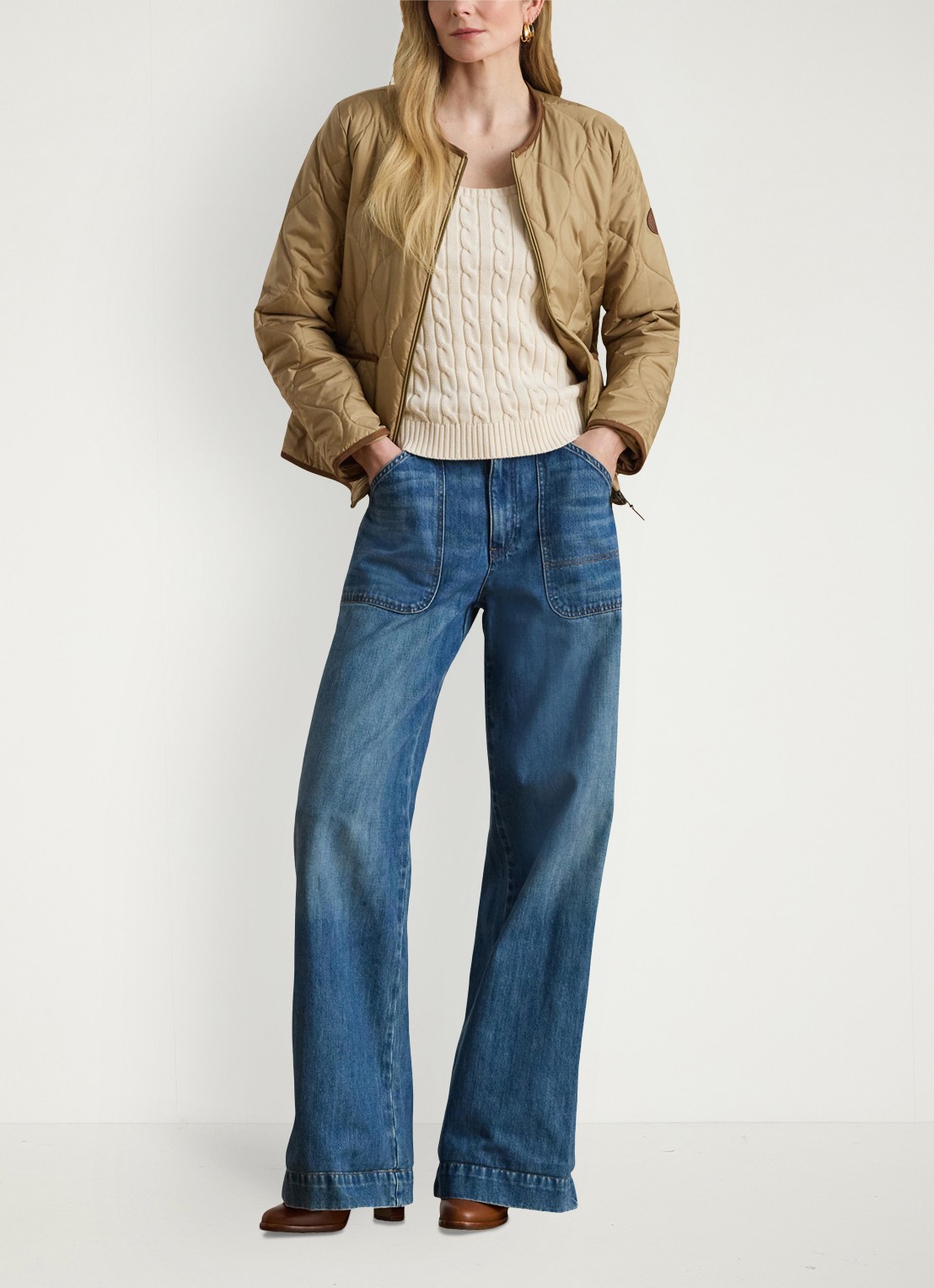 Ralph Lauren Jack met quilt patroon en steekzakken - voorkant 4 birch tan / beige