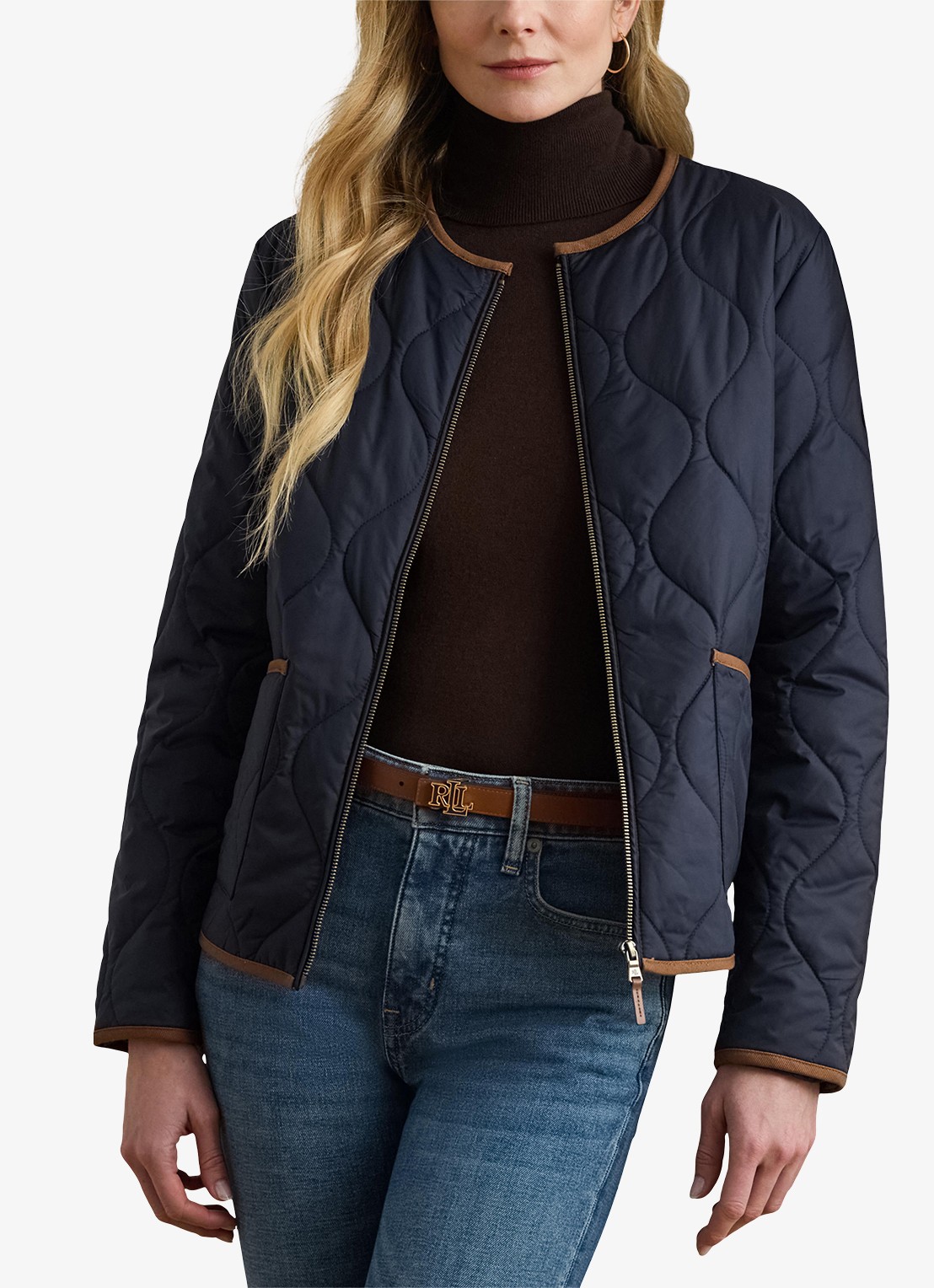 Ralph Lauren Jack met quilt patroon en steekzakken - detail 4 donkerblauw