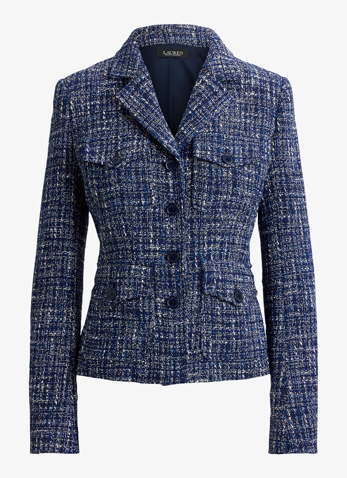 Ralph Lauren Jack van bouclé met opgestikte zakken - voorkant navy blue multi / blauw