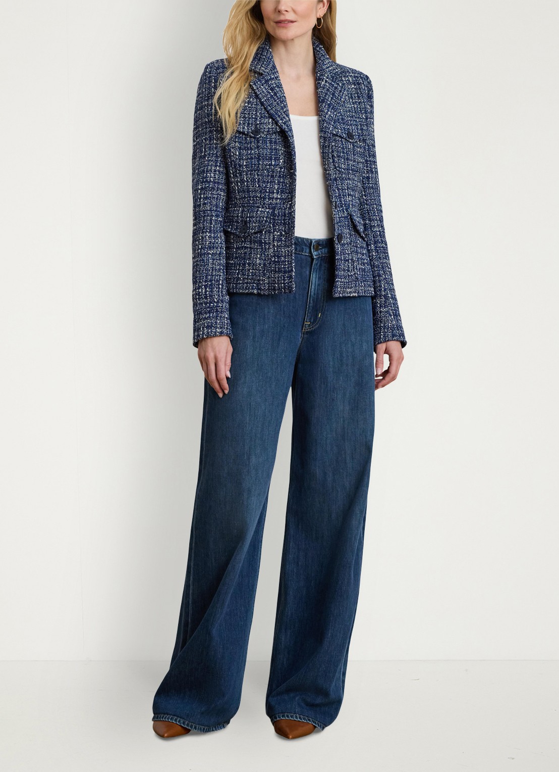 Ralph Lauren Jack van bouclé met opgestikte zakken - voorkant 2 navy blue multi / blauw