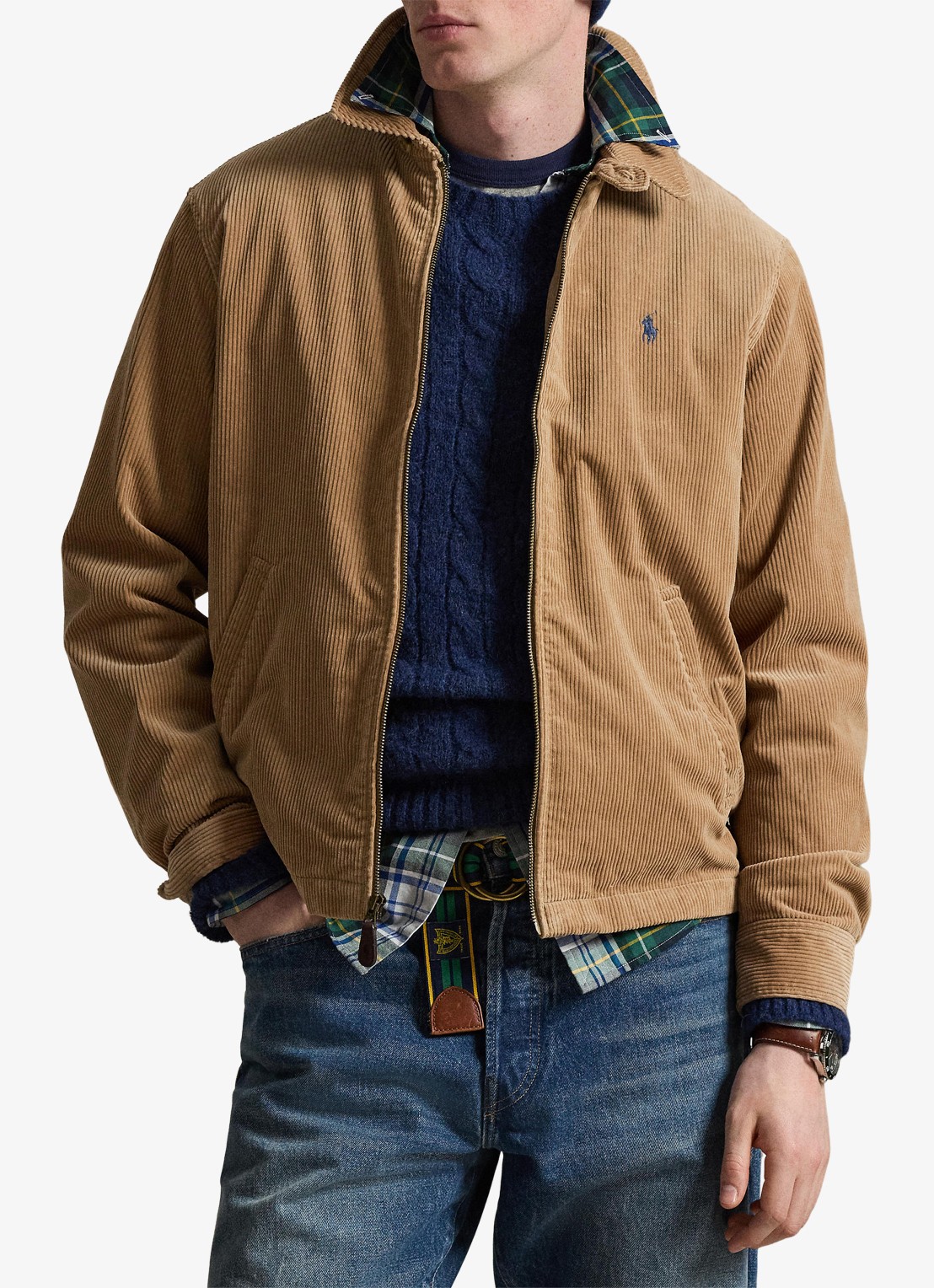 Ralph Lauren Jack van corduroy met logoborduring - voorkant 2 vintage khaki / khaki