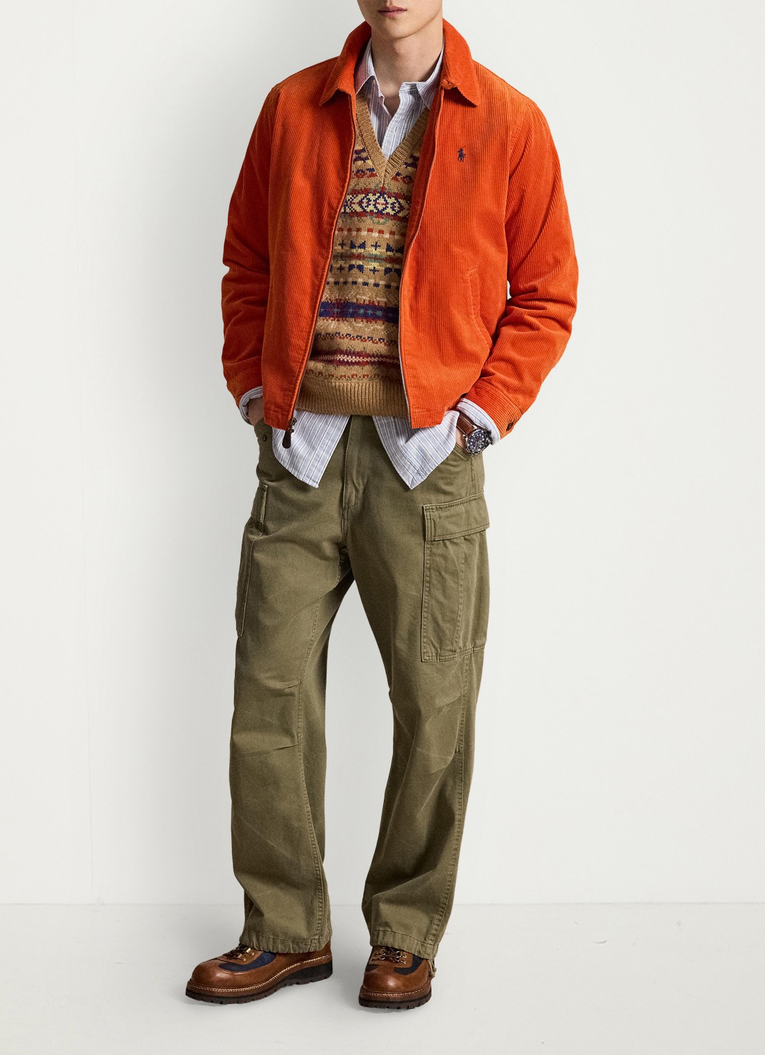 Ralph Lauren Jack van corduroy met logoborduring - detail 3 college orange / oranje