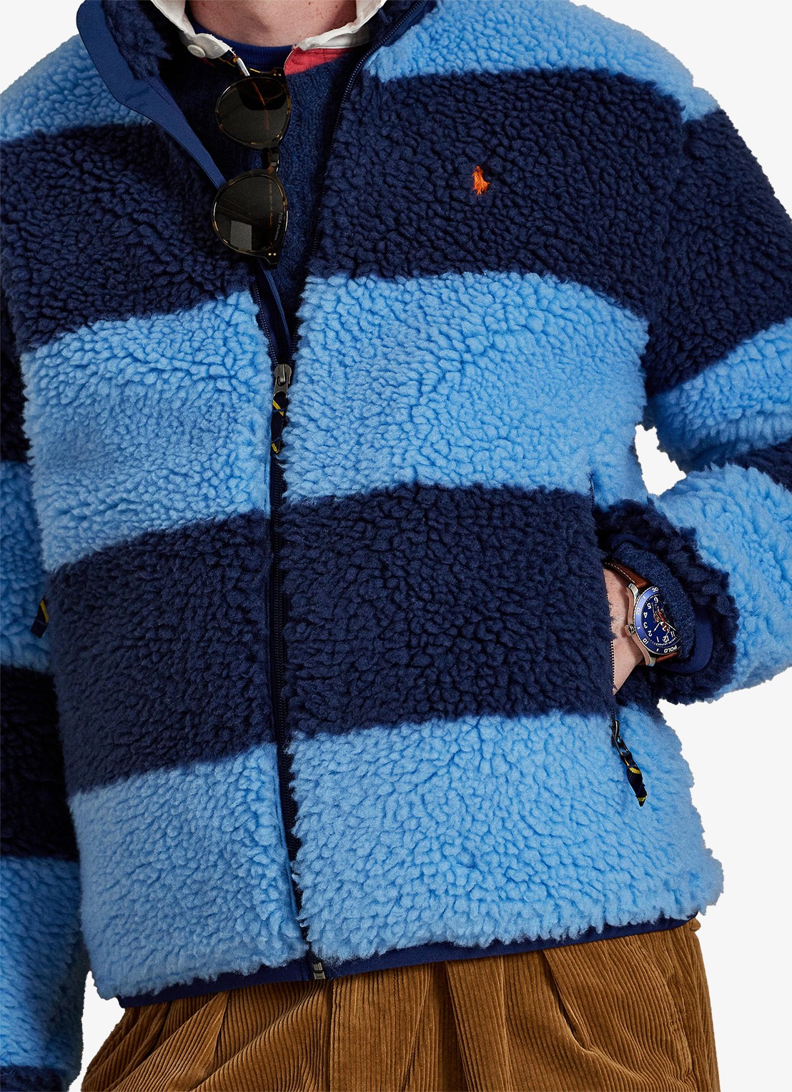 Ralph Lauren Jack van fleece met streepprint - detail 2 chatham blue / blauw