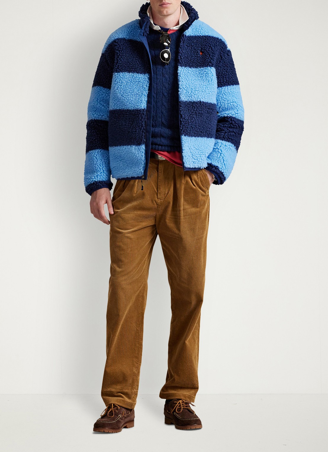 Ralph Lauren Jack van fleece met streepprint - voorkant 4 chatham blue / blauw