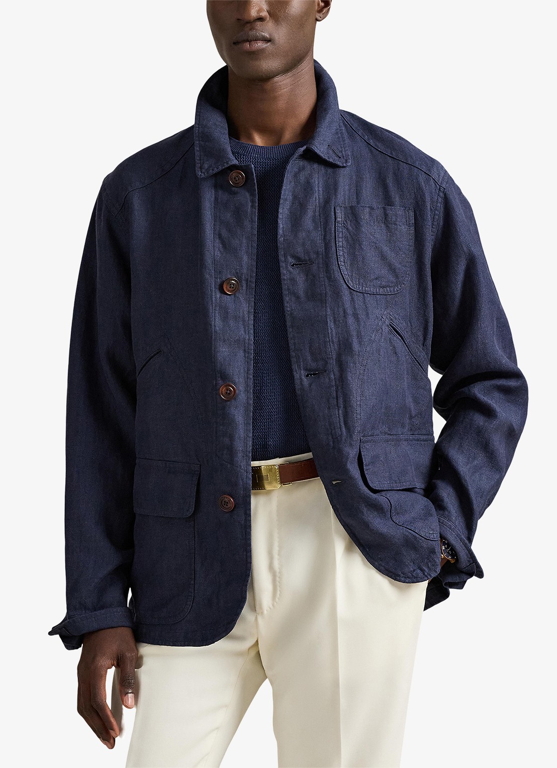 Ralph Lauren Jack van linnen met klepzakken en visgraatdessin - detail 3 collection navy / donkerblauw
