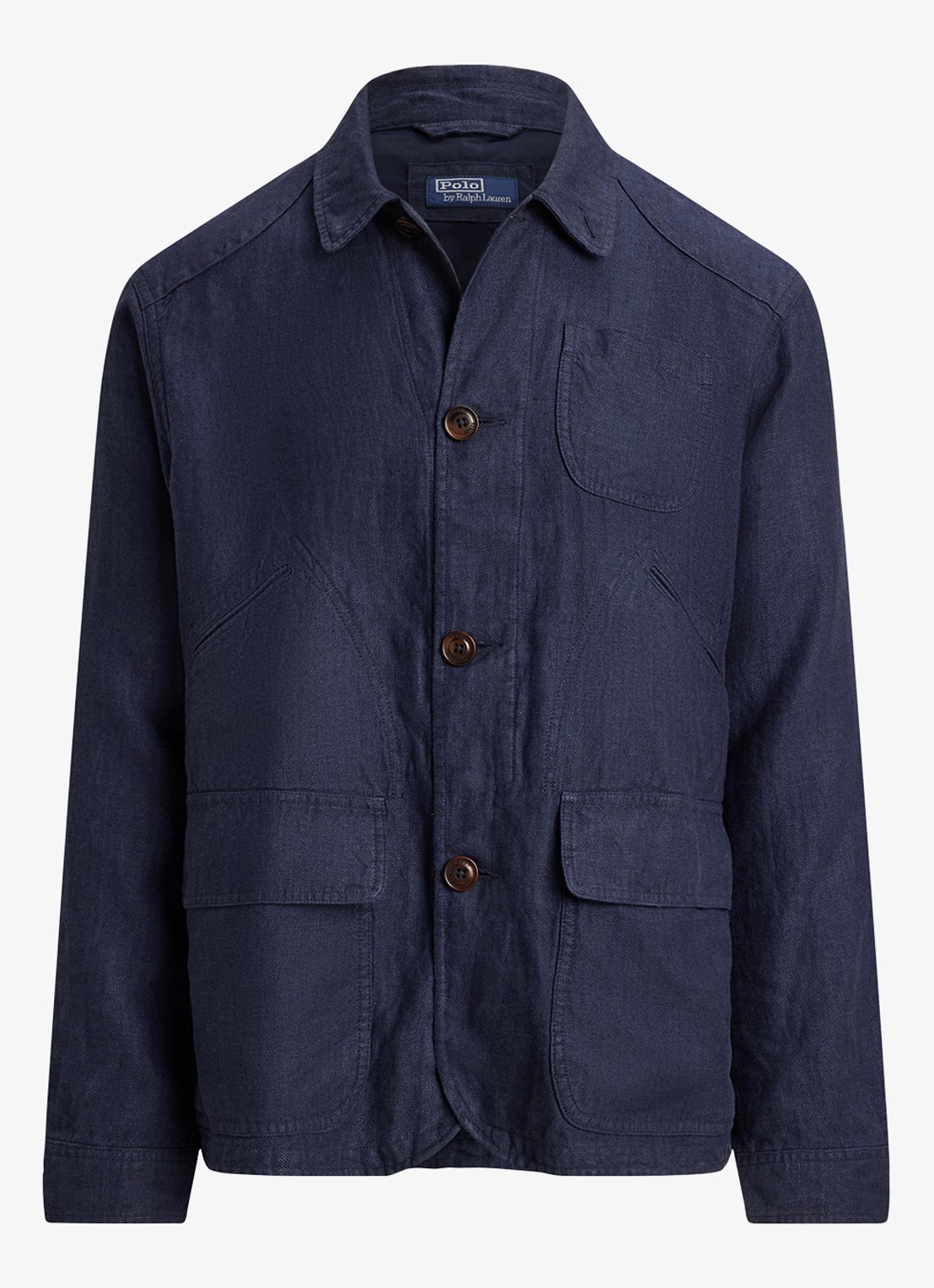 Ralph Lauren Jack van linnen met klepzakken en visgraatdessin - voorkant collection navy / donkerblauw