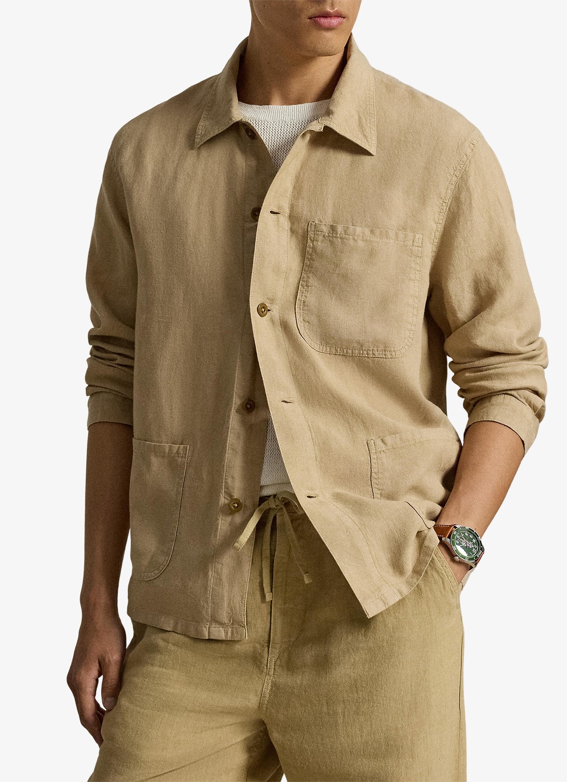 Ralph Lauren Jack van linnen met opgestikte zakken - voorkant 5 coastal beige / beige