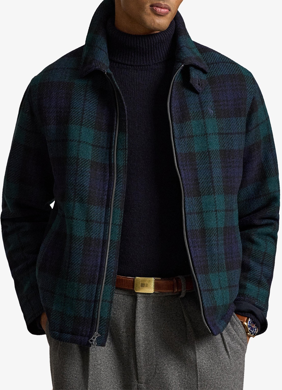 Ralph Lauren Jack van wol met ruitdessin en steekzakken - voorkant 2 groen