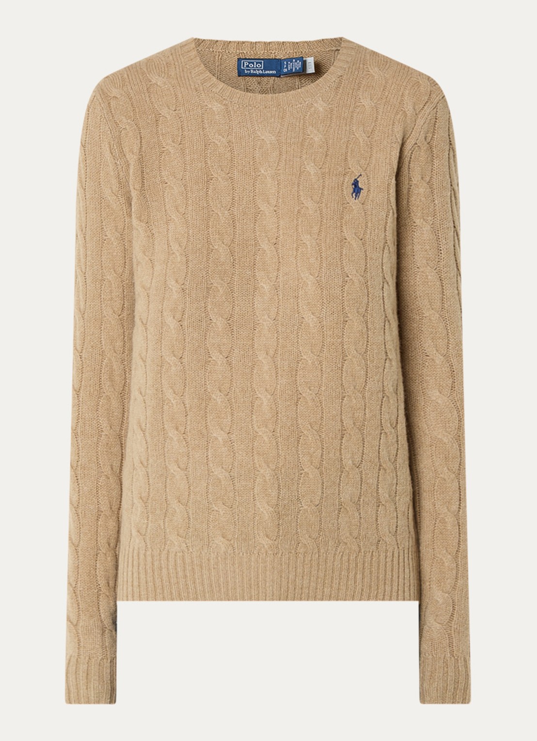 Ralph Lauren Julianna kabelgebreide pullover in kasjmieblend met logoborduring - voorkant camel
