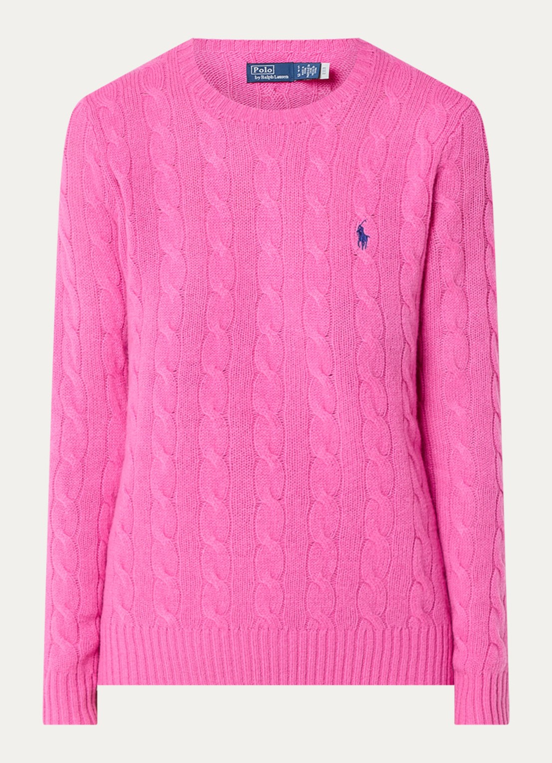 Ralph Lauren Julianna kabelgebreide pullover in kasjmieblend met logoborduring - voorkant roze
