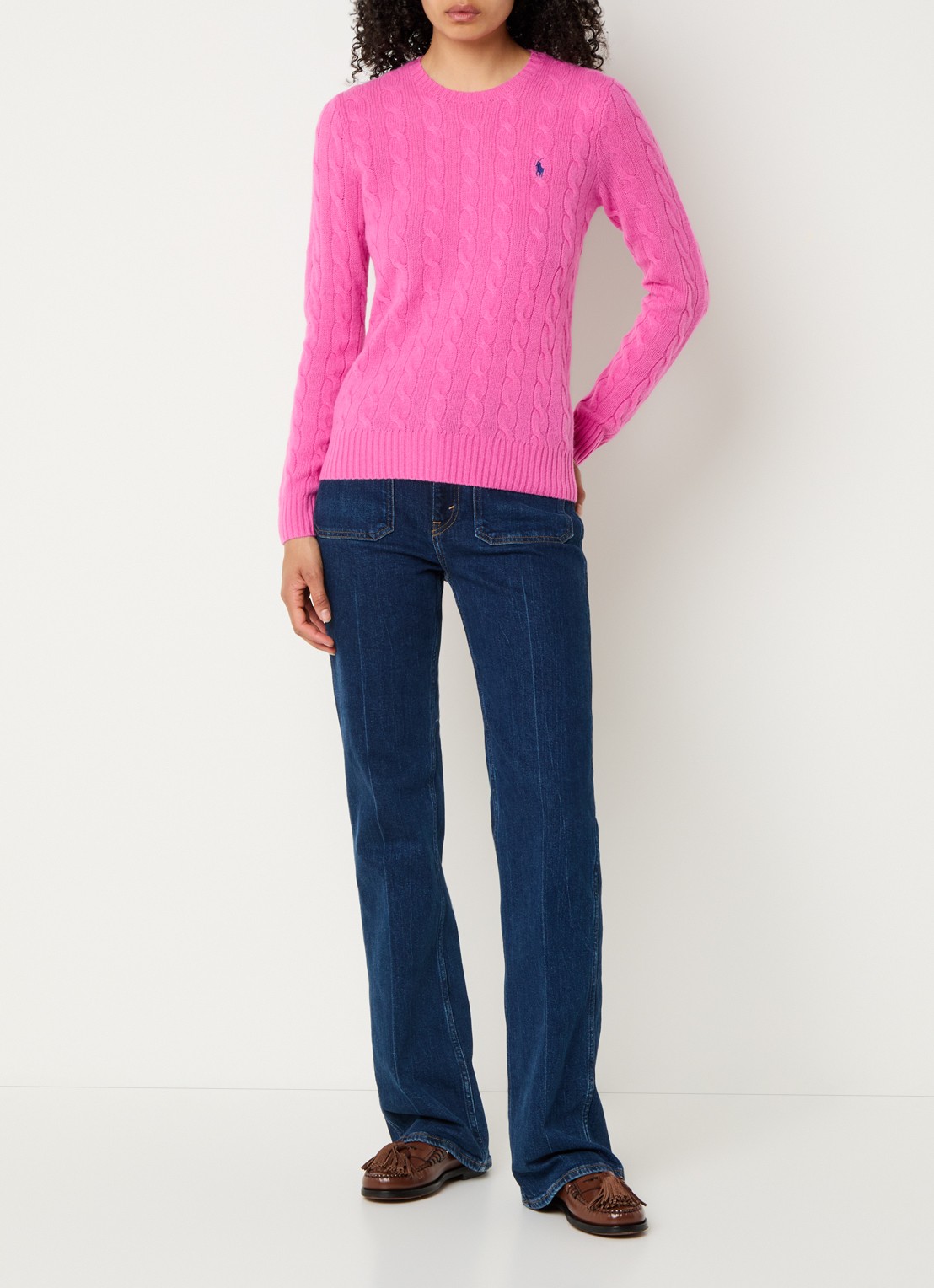Ralph Lauren Julianna kabelgebreide pullover in kasjmieblend met logoborduring - voorkant 2 roze