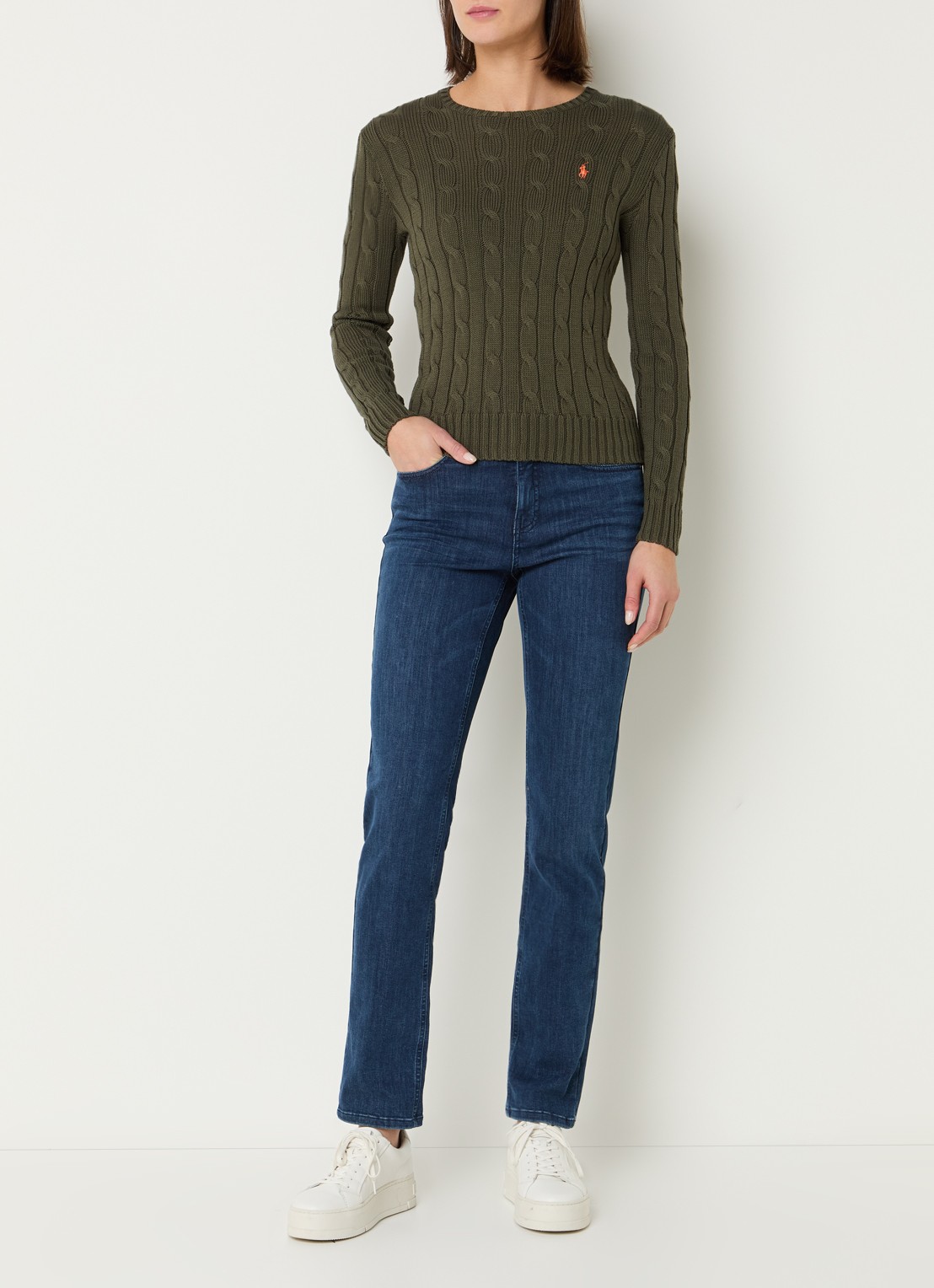 Ralph Lauren Julianna kabelgebreide pullover met logo - voorkant 4 legergroen