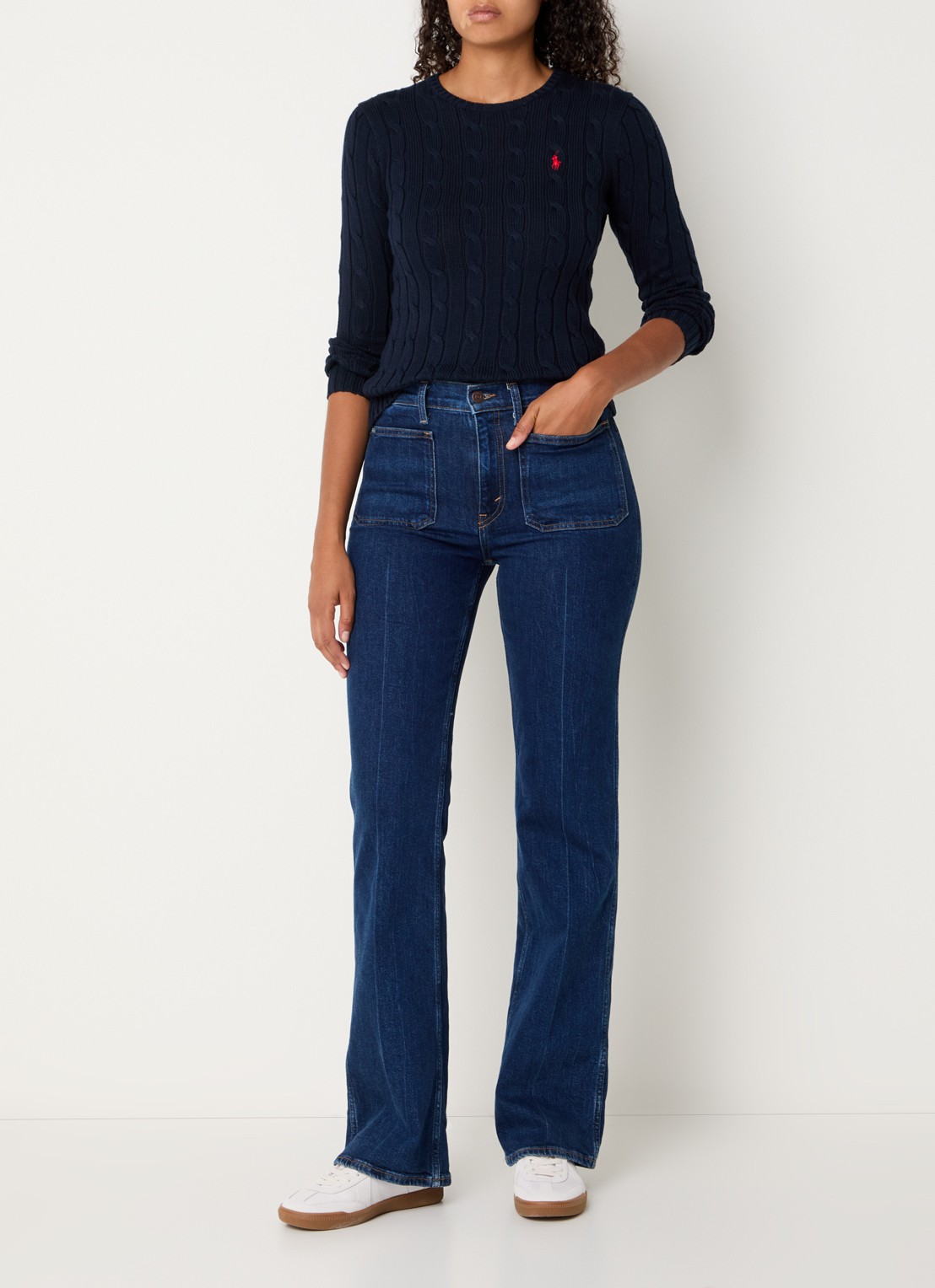 Ralph Lauren Julianna kabelgebreide pullover met logoborduring - voorkant 2 donkerblauw